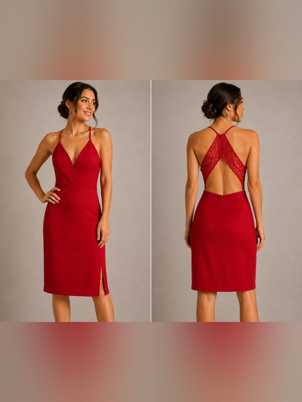 My Michelle Red Lace-Back V-Neck Midi Dress